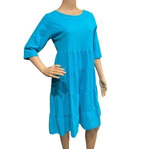 SEA BREEZE of CALIFORNIA Turquoise Midi Half Sleeve Flowy Cotton Dress Sz S
